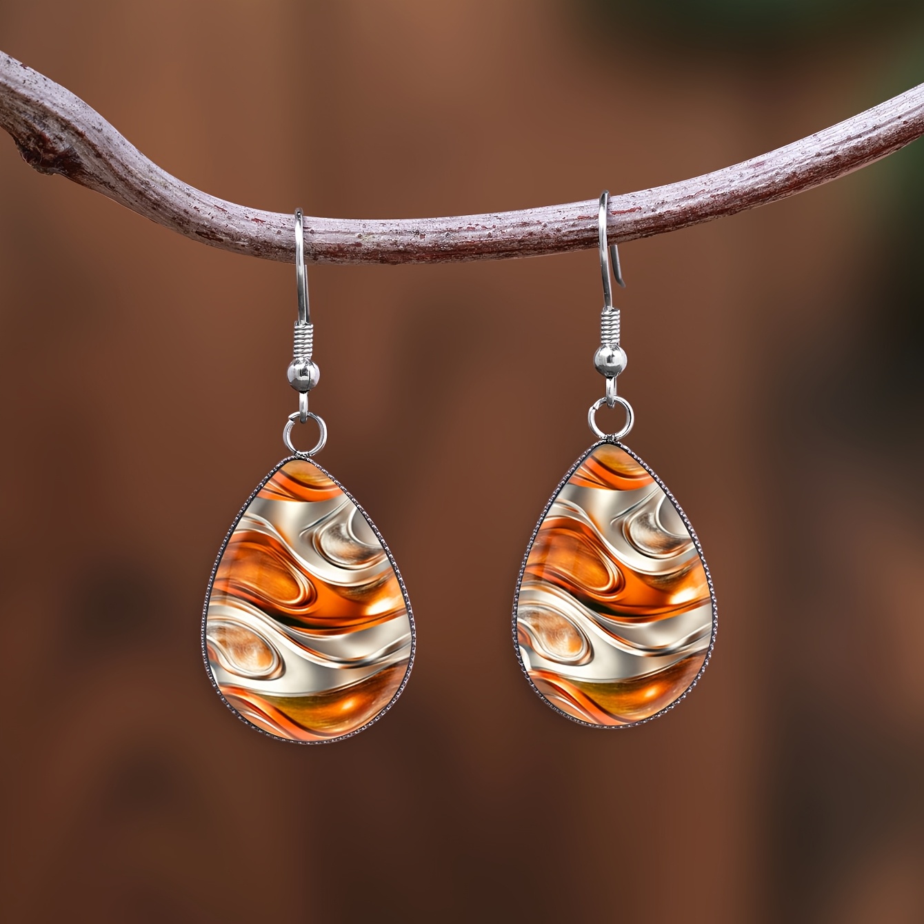 Women's Amber Gilded Fluid Pattern Teardrop Earrings